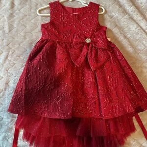 Red Formal Kids Dress with Jewel Bow 2T